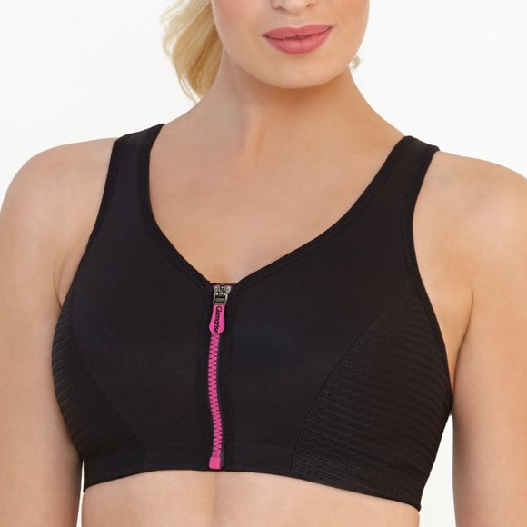 Glamorise SPORT Bra 36B (HIGH-IMPACT) Wicks (RACERBACK) T-Back Zip-Up Black NEW - Picture 8 of 16